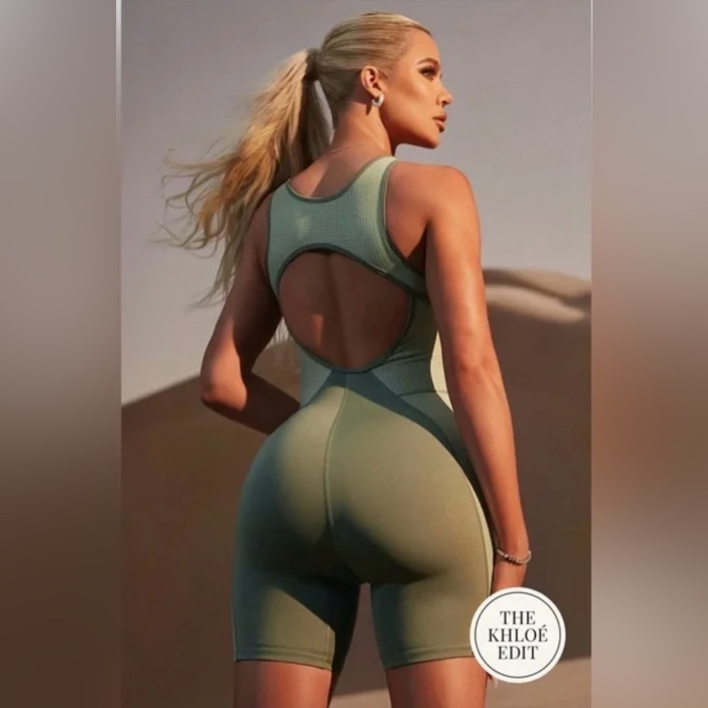 Green Workout Jumpsuit, Color Blocked